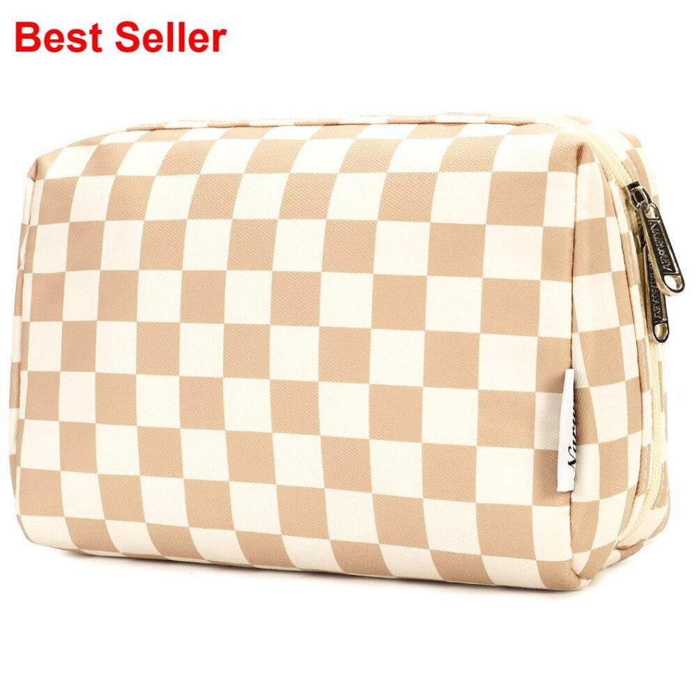 Large Travel Cosmetic Bag with Compartments, Water-Resistant Polyester